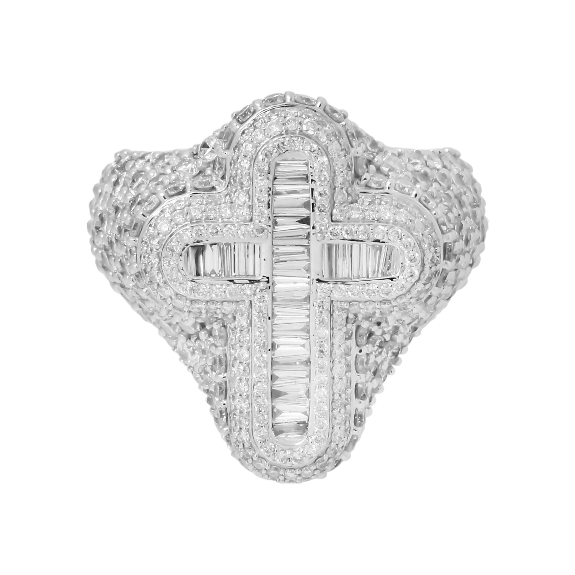 10K GOLD BAGUETTE AND ROUND DIAMOND CROSS RING 6.87 CT