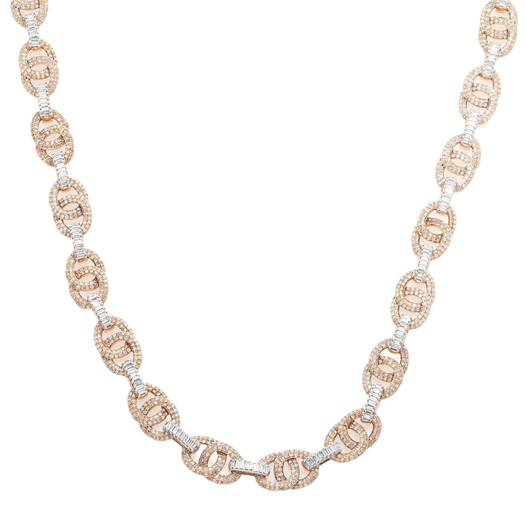 10K GOLD BAGUETTE AND ROUND DIAMOND DESIGNER CHAIN 8.50 CT