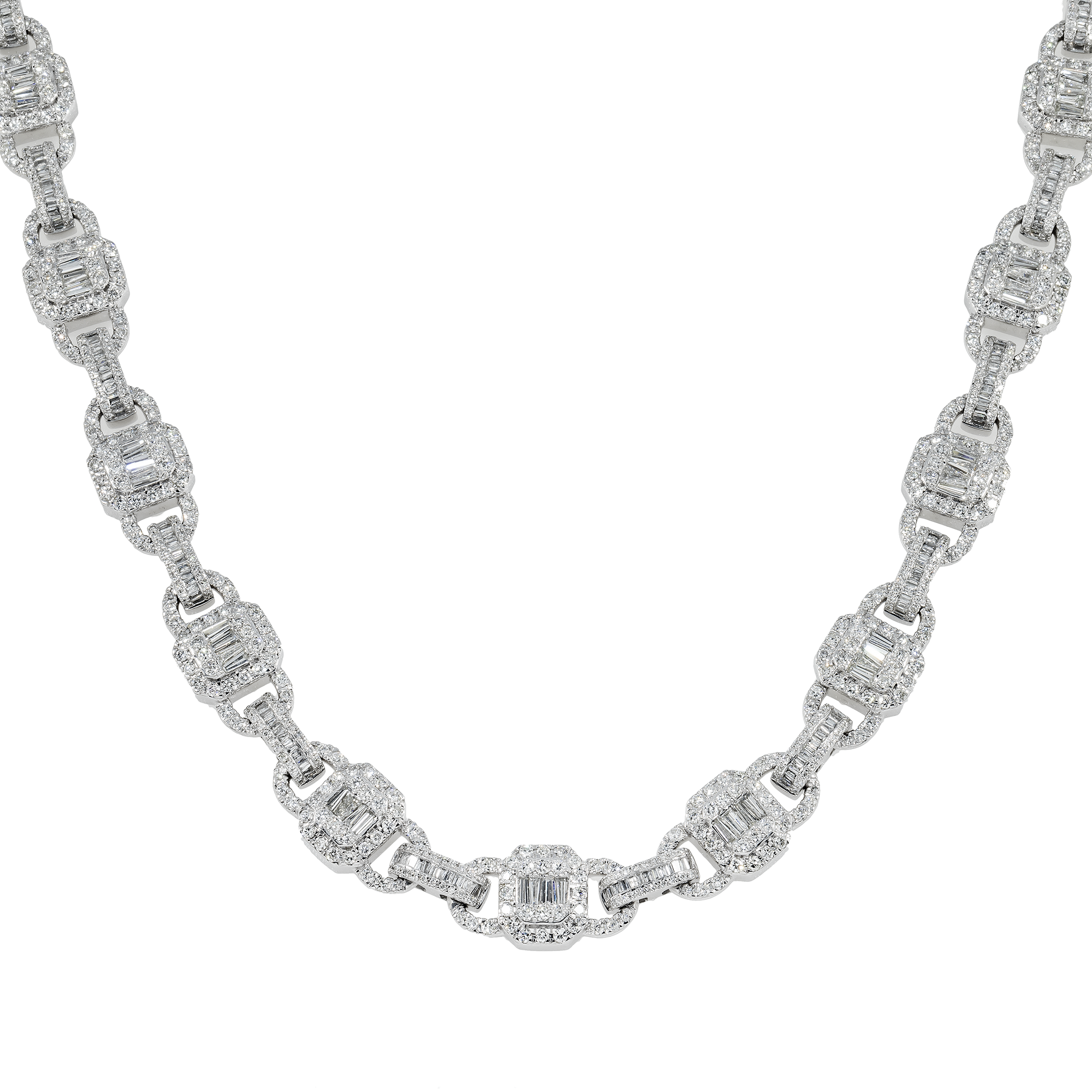 10K GOLD BAGUETTE AND ROUND DIAMOND MARINER LINK CHAIN 24.15 CTW