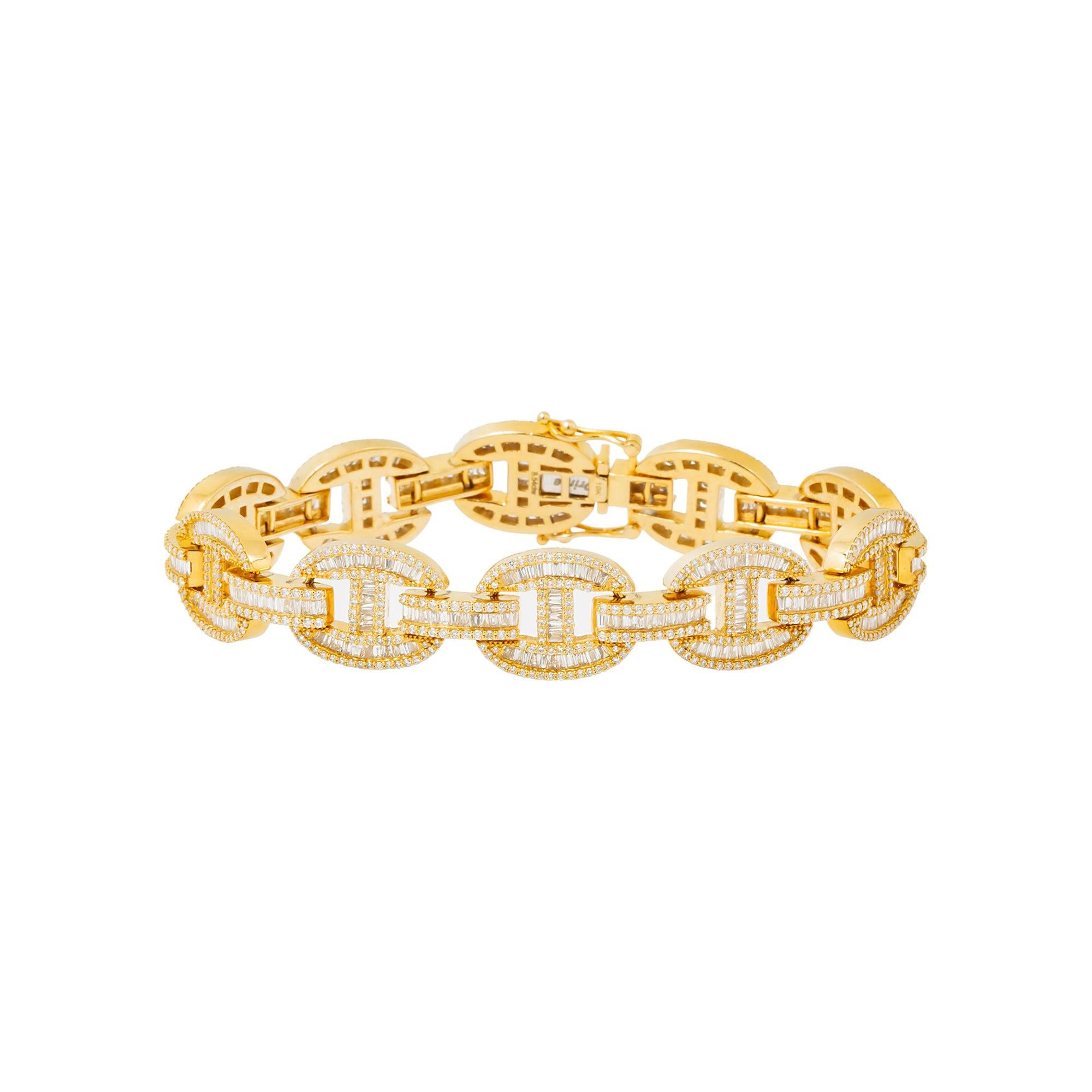 10K GOLD BAGUETTE AND ROUND DIAMONDS MARINER LINK BRACELET 8.54 CT