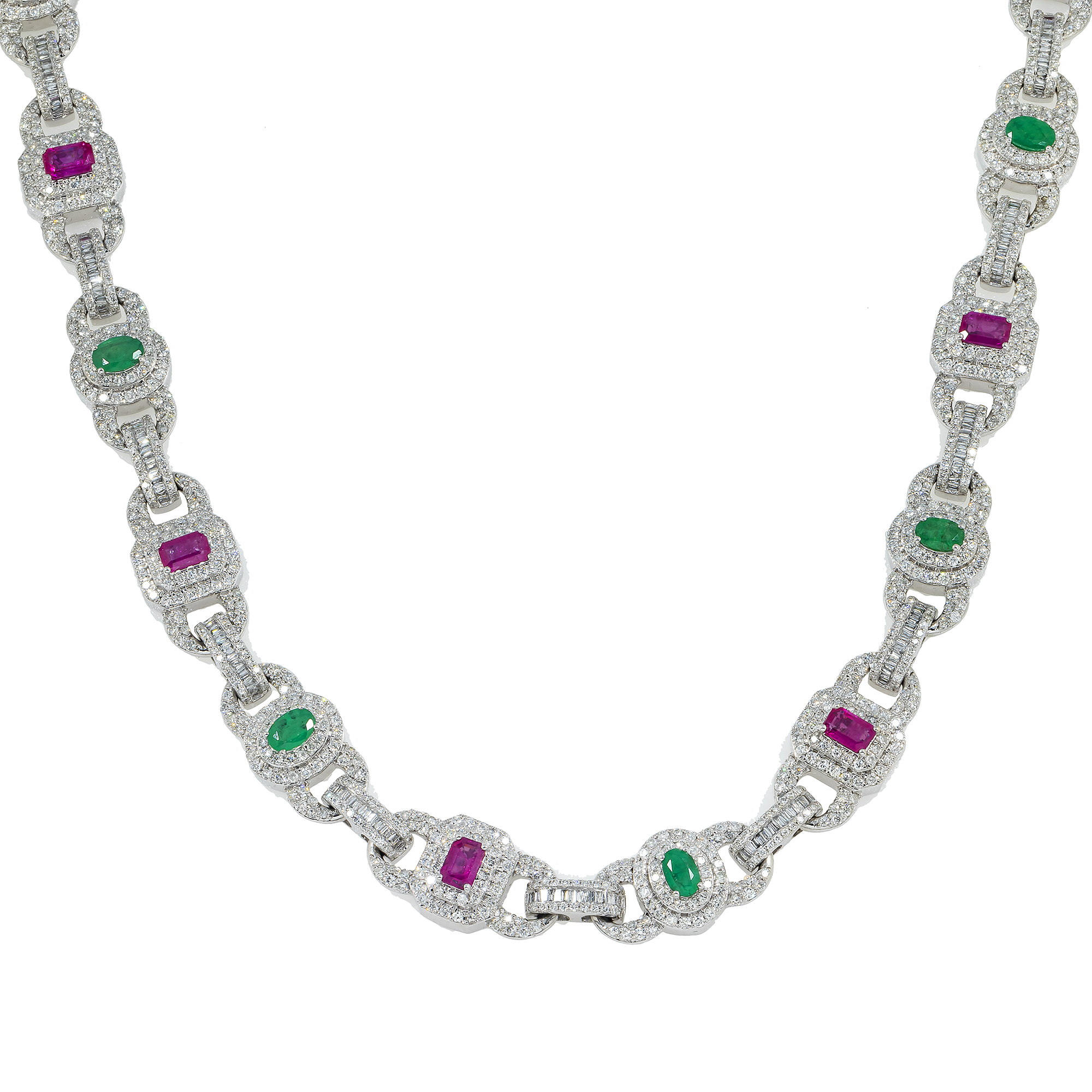 10K GOLD BAGUETTE AND ROUND MULTICOLOR DIAMOND CLUSTER MARINER LINK CHAIN 19.22 CTW