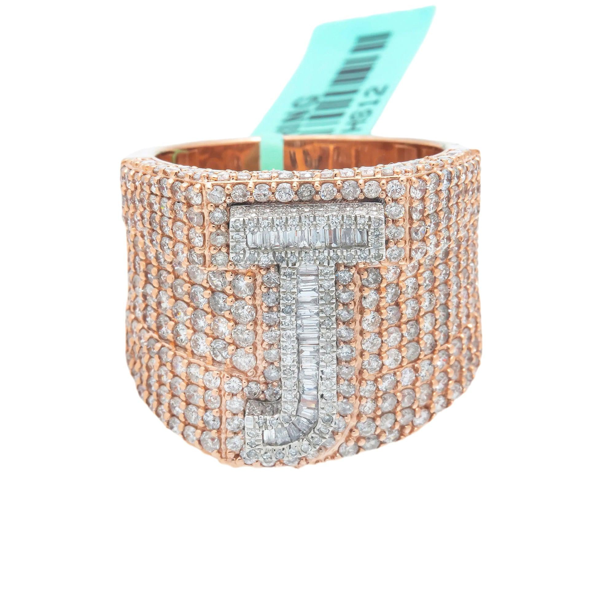 10K GOLD BAGUETTE CLUSTER DIAMOND 3D INITIAL J RING 4.50 CT