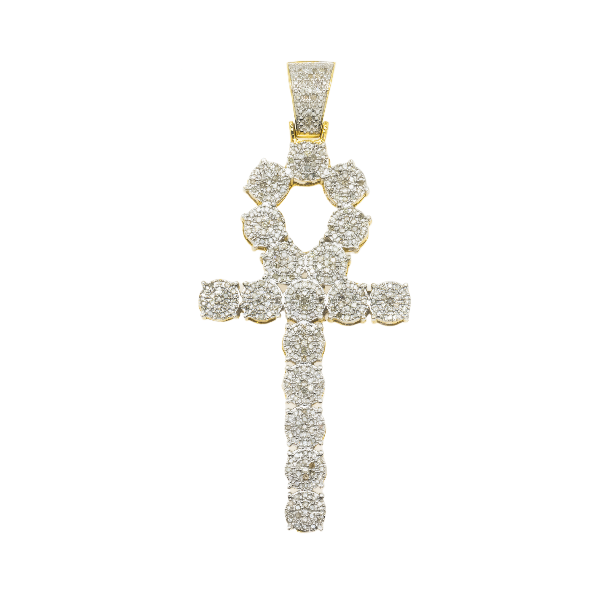 10K GOLD DIAMOND CLUSTER ANKH PENDANT 1.50 CT