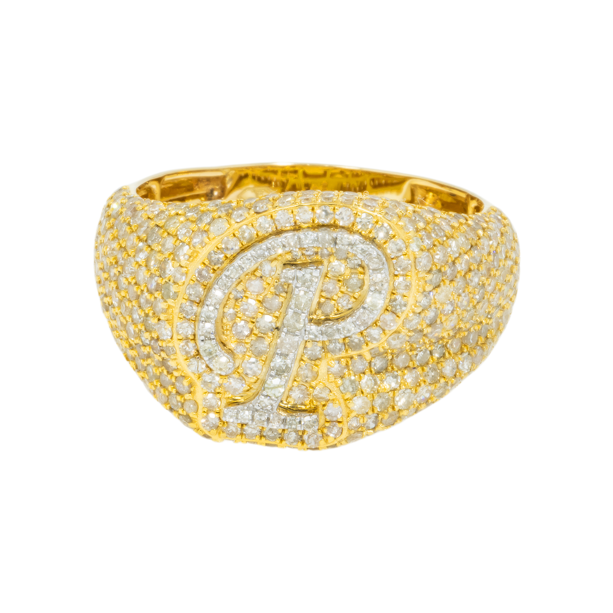 10K GOLD DIAMOND INITIAL LETTER P STATEMENT RING 2.68 CT