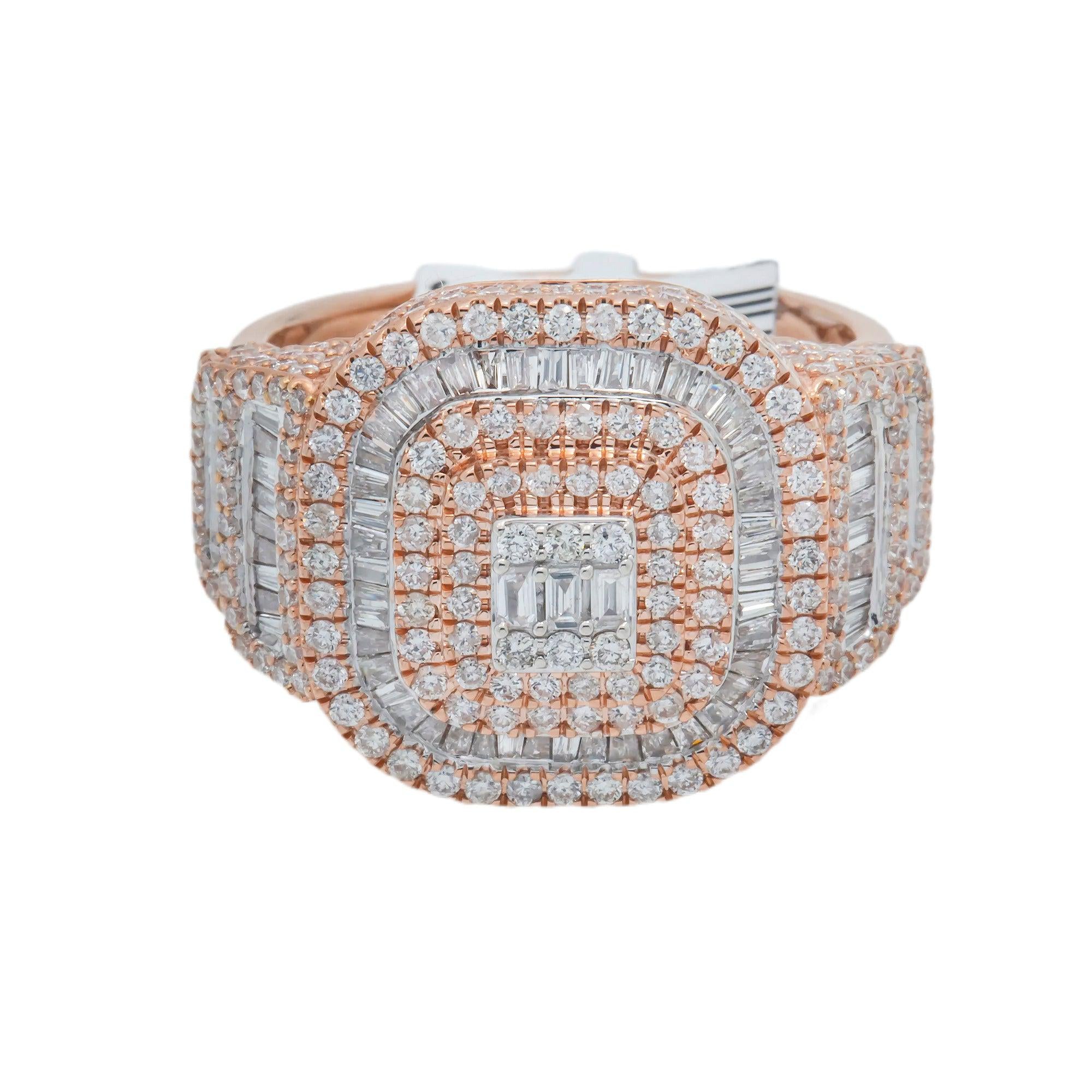 10K GOLD ROUND AND BAGUETTE DIAMOND SQUARE CLUSTER RING 2.69 CT