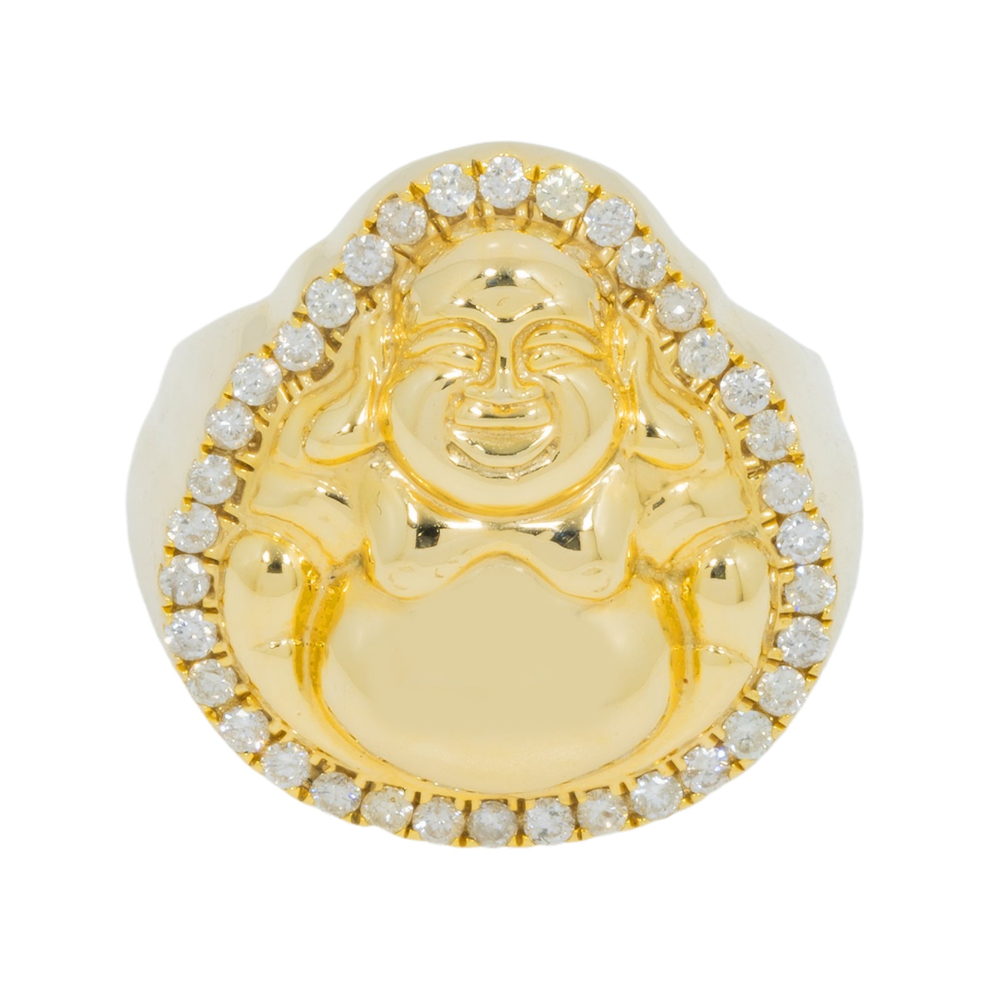 10K GOLD ROUND DIAMOND BUDDHA RING 0.83 CT