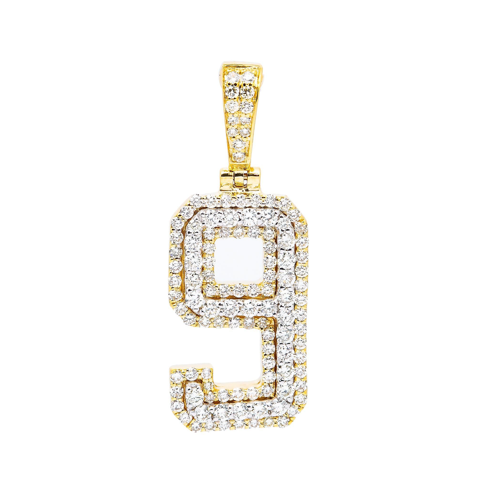10K YELLOW GOLD UNISEX NUMBER 9 PENDANT WITH 1.0 CT DIAMONDS