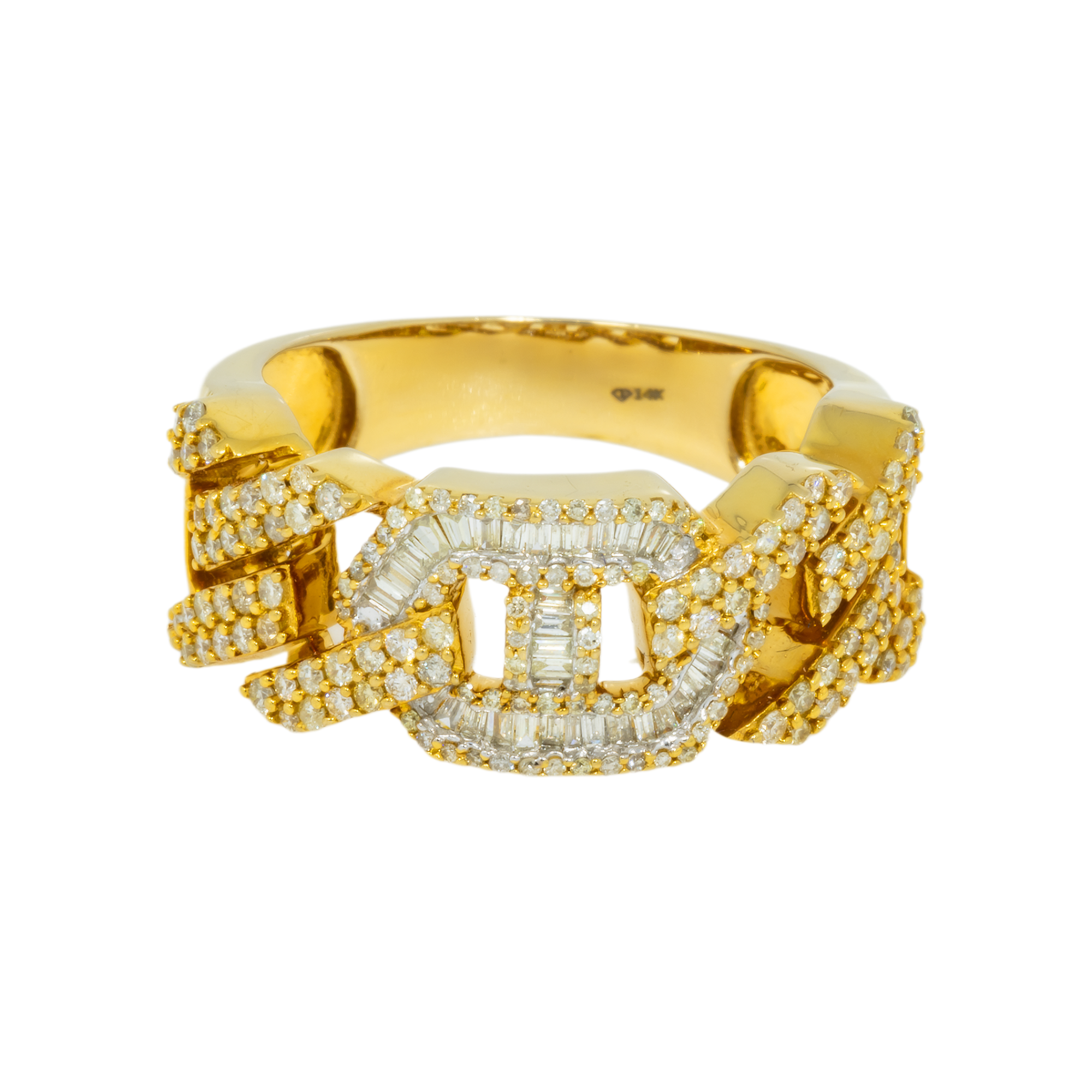 14K GOLD DIAMOND MARINER AND CUBAN LINK RING 1.40 CT