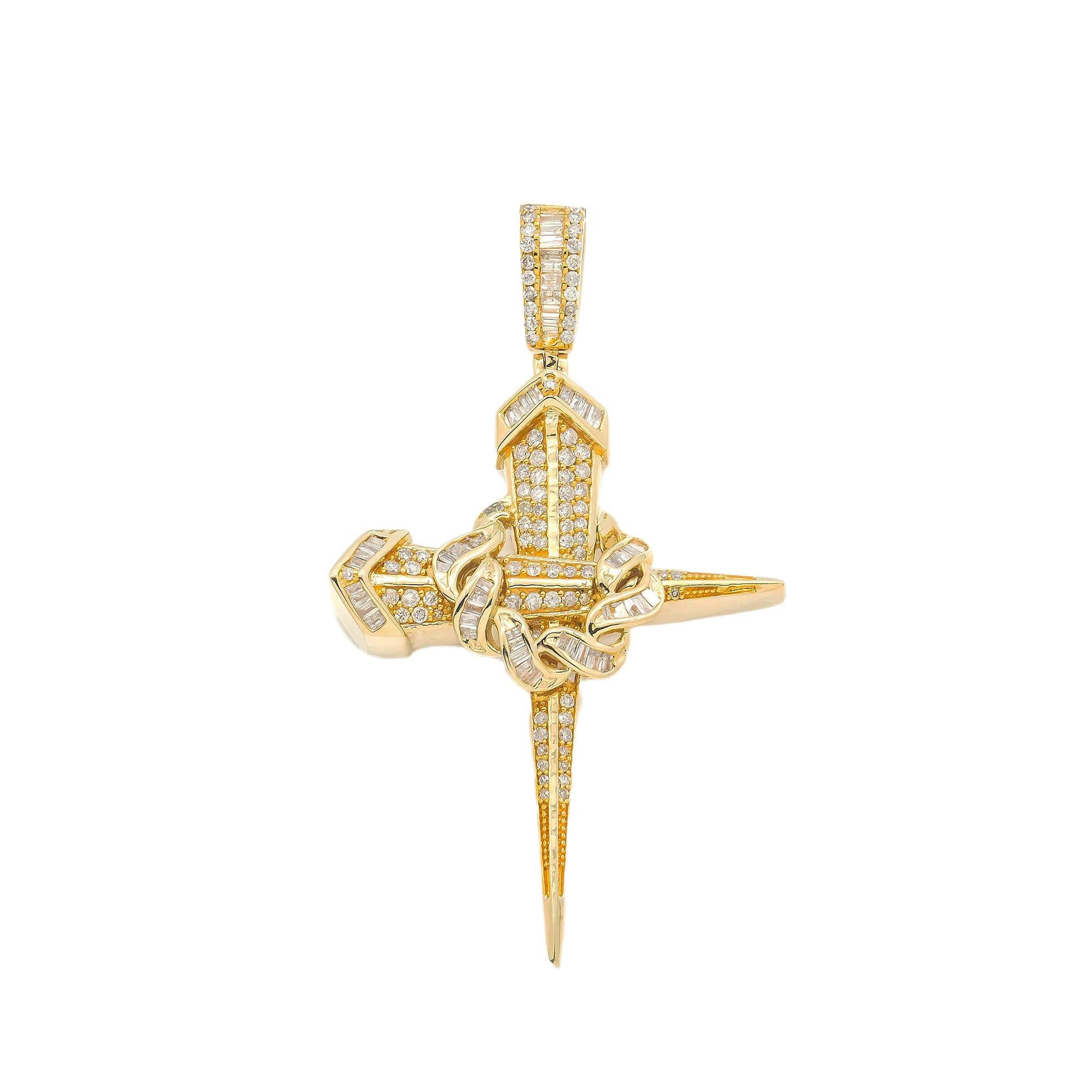 14K GOLD DIAMOND NAIL CROSS PENDANT 1.17 CT