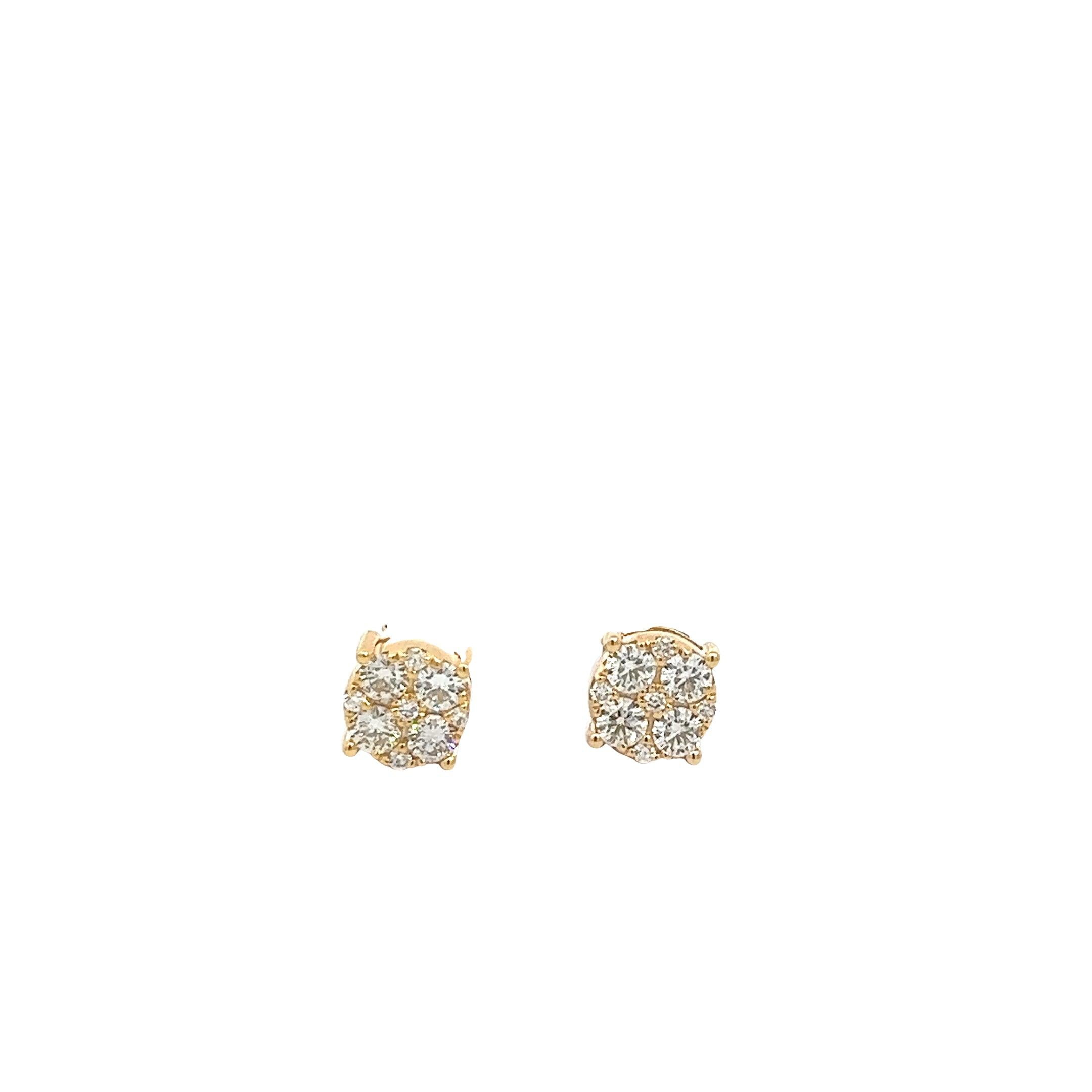 14K GOLD DIAMOND ROUND CLUSTER EARRINGS 1.26 CT