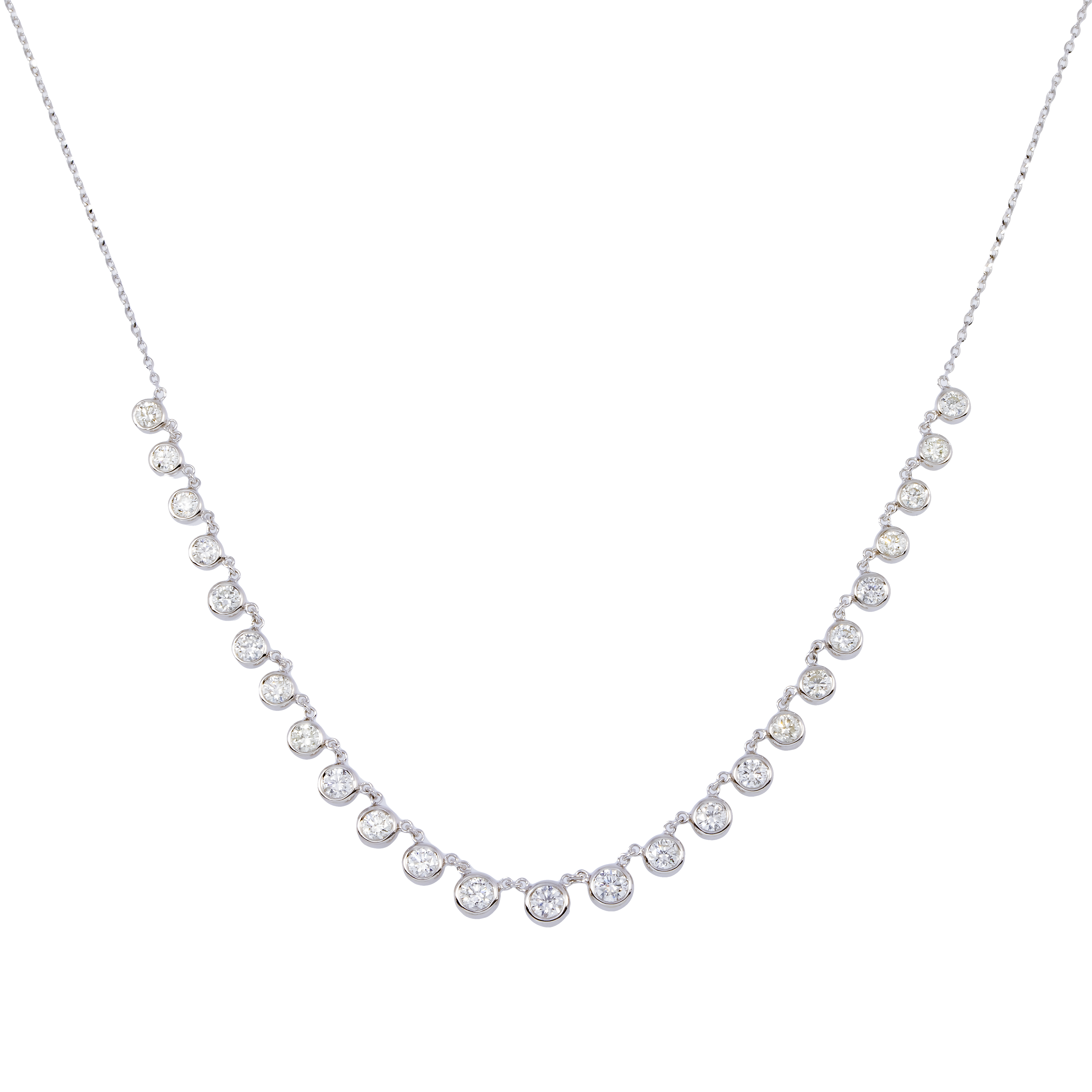 14K GOLD ROUND DIAMOND BEZEL NECKLACE 1.85 CT