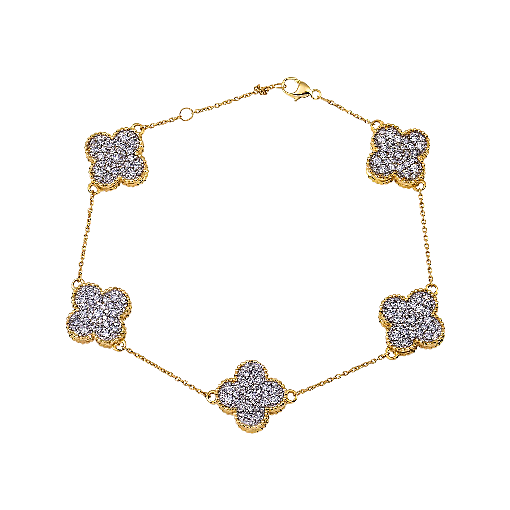 14K GOLD ROUND DIAMOND CLOVER CHAIN BRACELET 3.45 CT