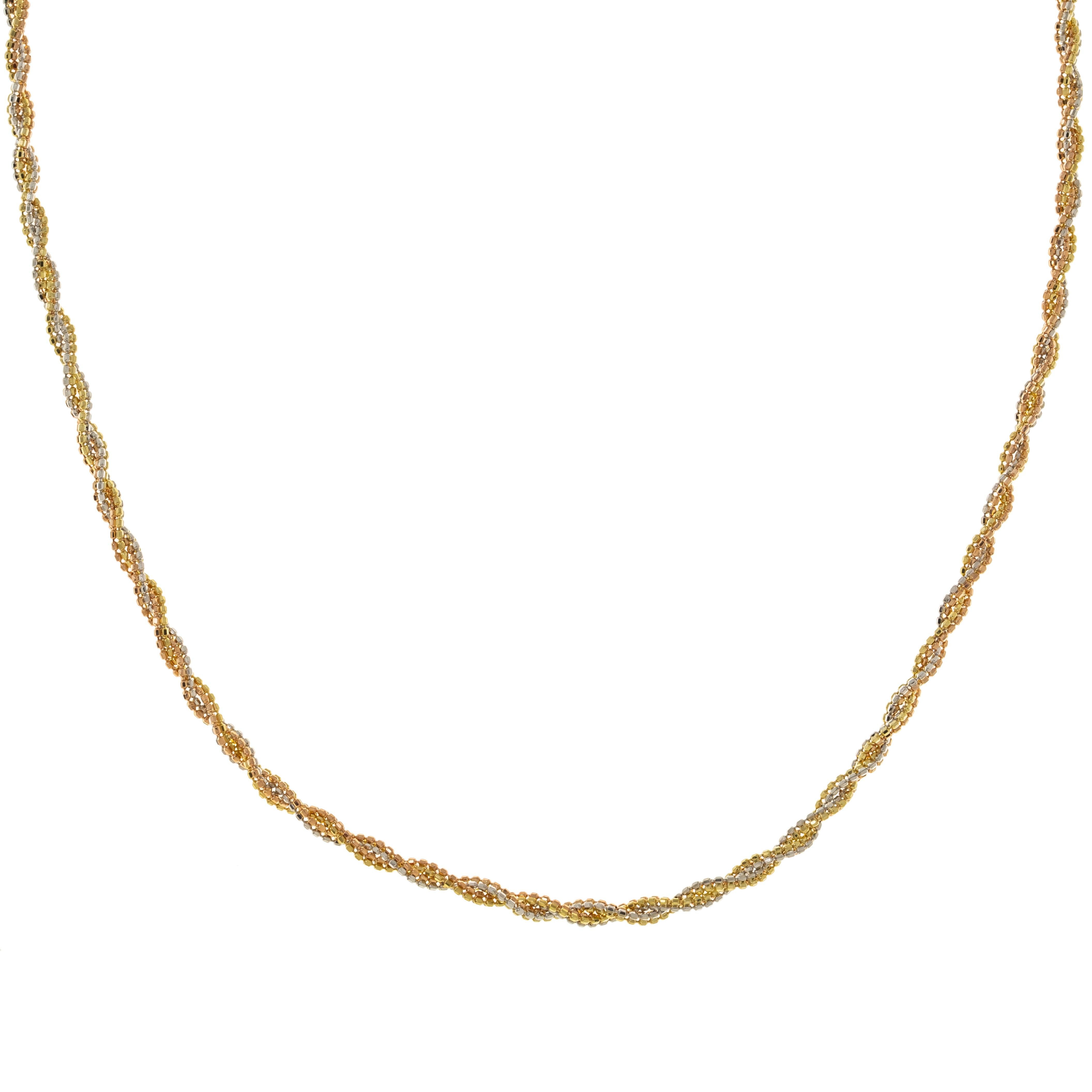 14K GOLD TRI-COLOR DIAMOND CUT BEADED ROPE CHAIN