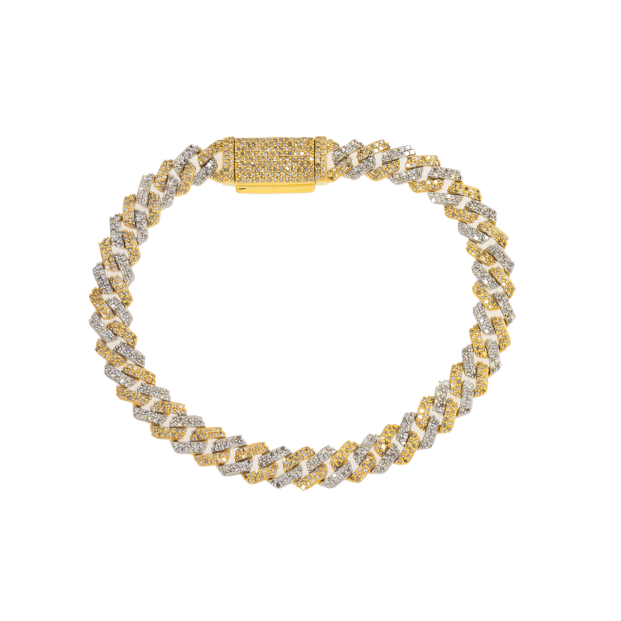 14K GOLD TWO TONE CUBAN LINK BRACELET 3.95 CT DIAMONDS