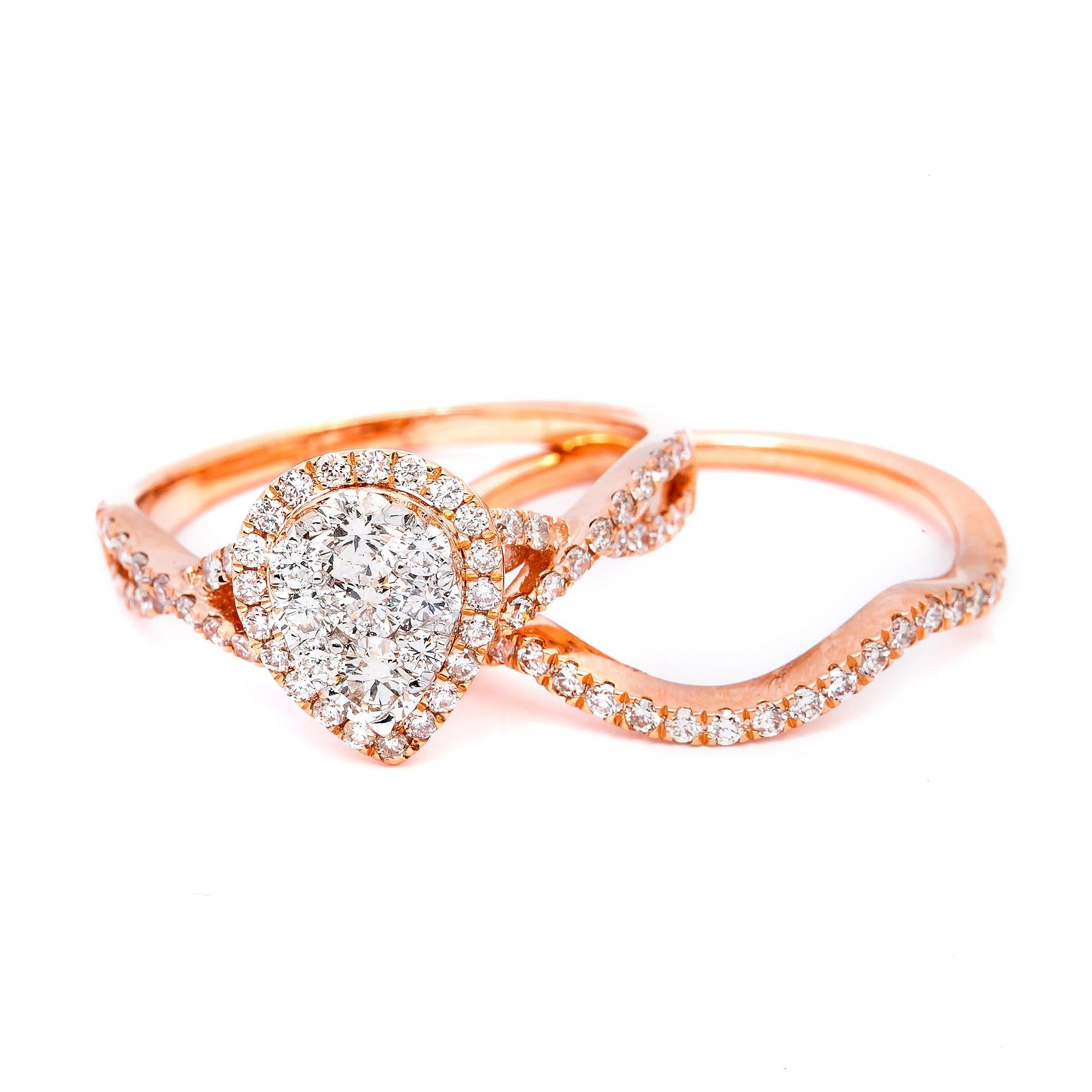 14K ROSE GOLD PEAR DIAMOND ENGAGEMENT RING SET 2.05 CT