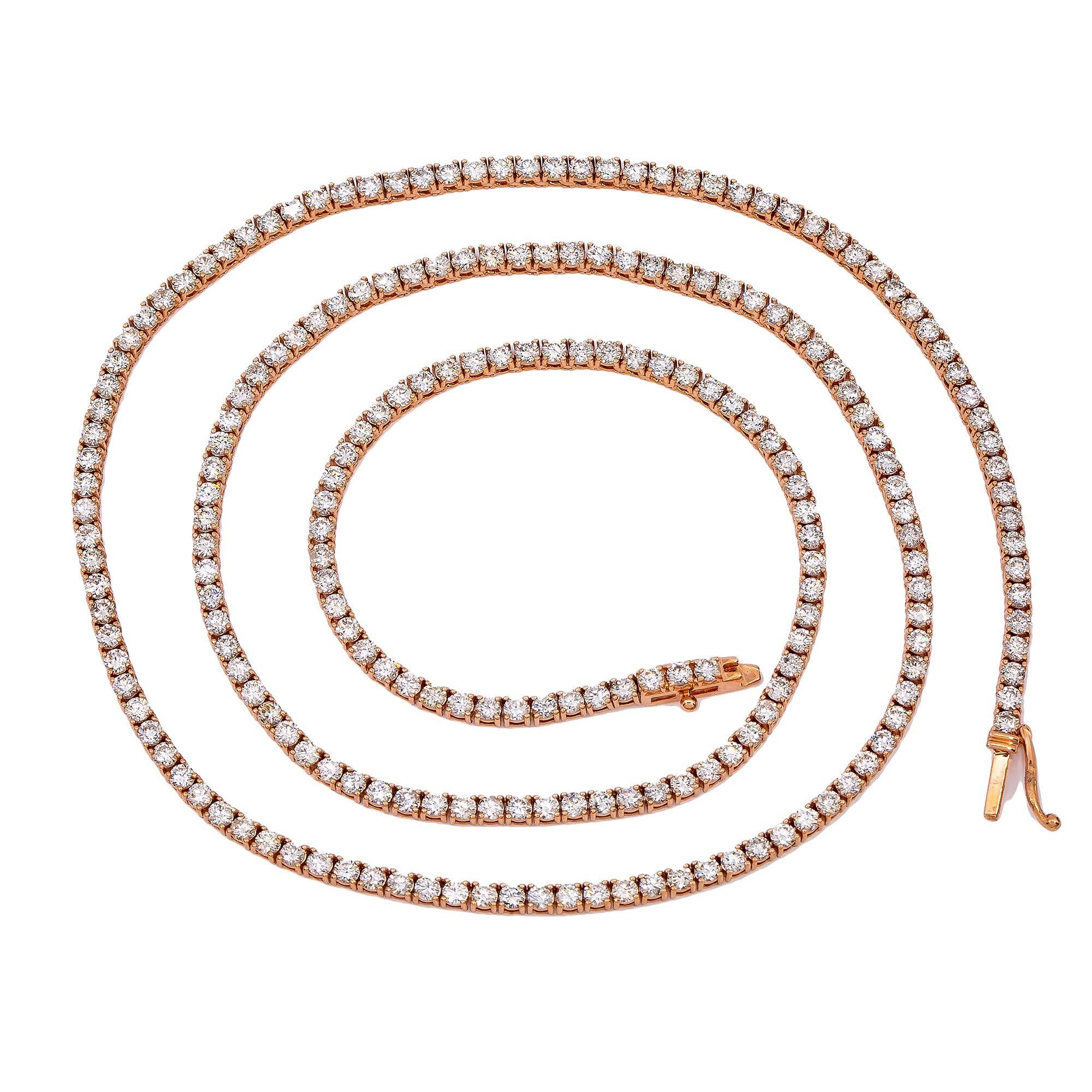14K Rose Gold Unisex Tennis Chain With 11.00 CT Diamonds