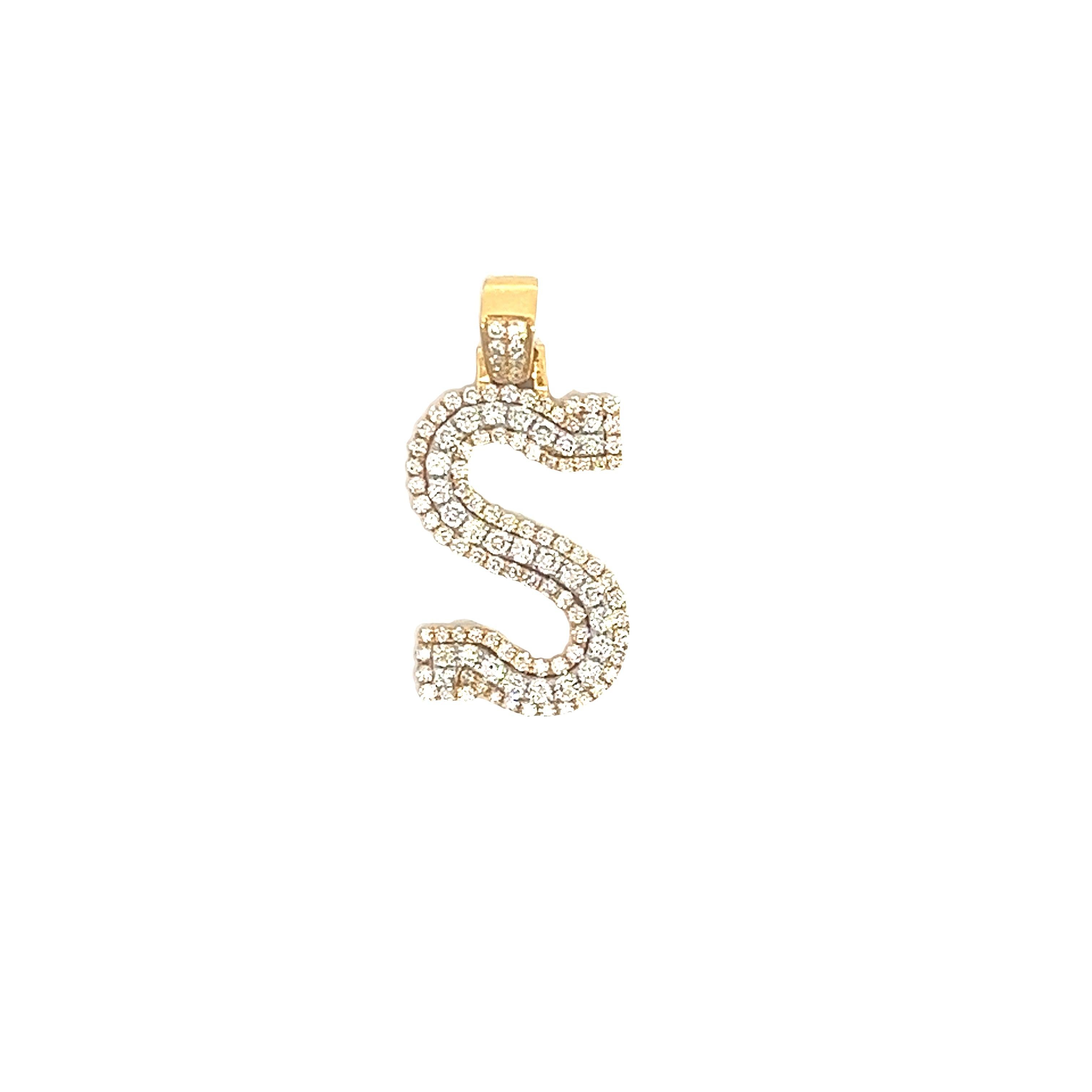 14K TWO-TONE GOLD DIAMOND 3-D LETTER "S" PENDANT 0.80 CT