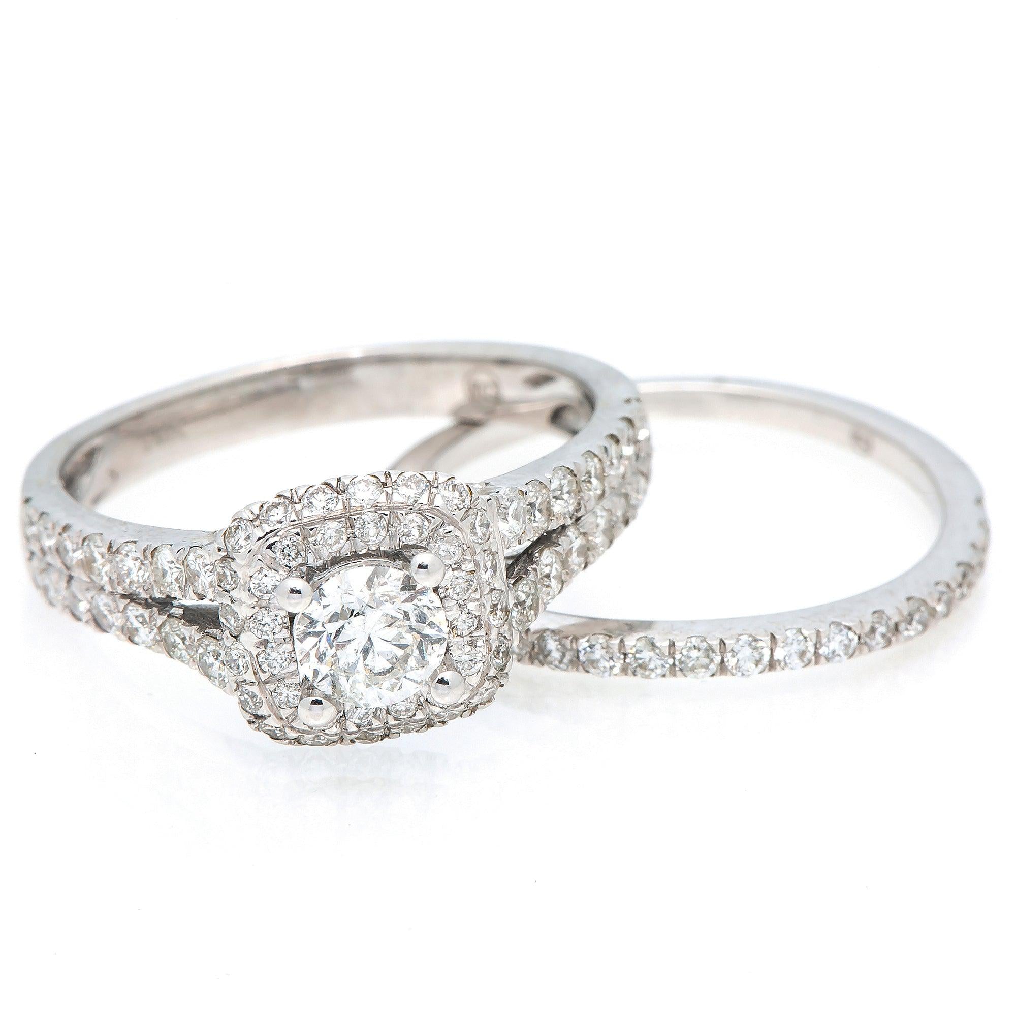 14K WHITE GOLD DIAMOND ENGAGEMENT RING SET 2.6 CT