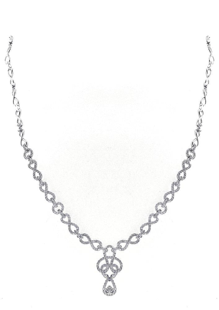 14K White Gold Diamond Necklace With Round Cut Diamonds