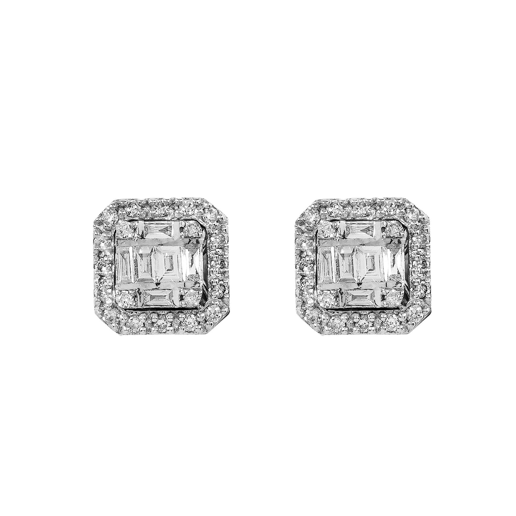 14K White Gold Unisex Earrings with 0.21 Baguette CT Diamond