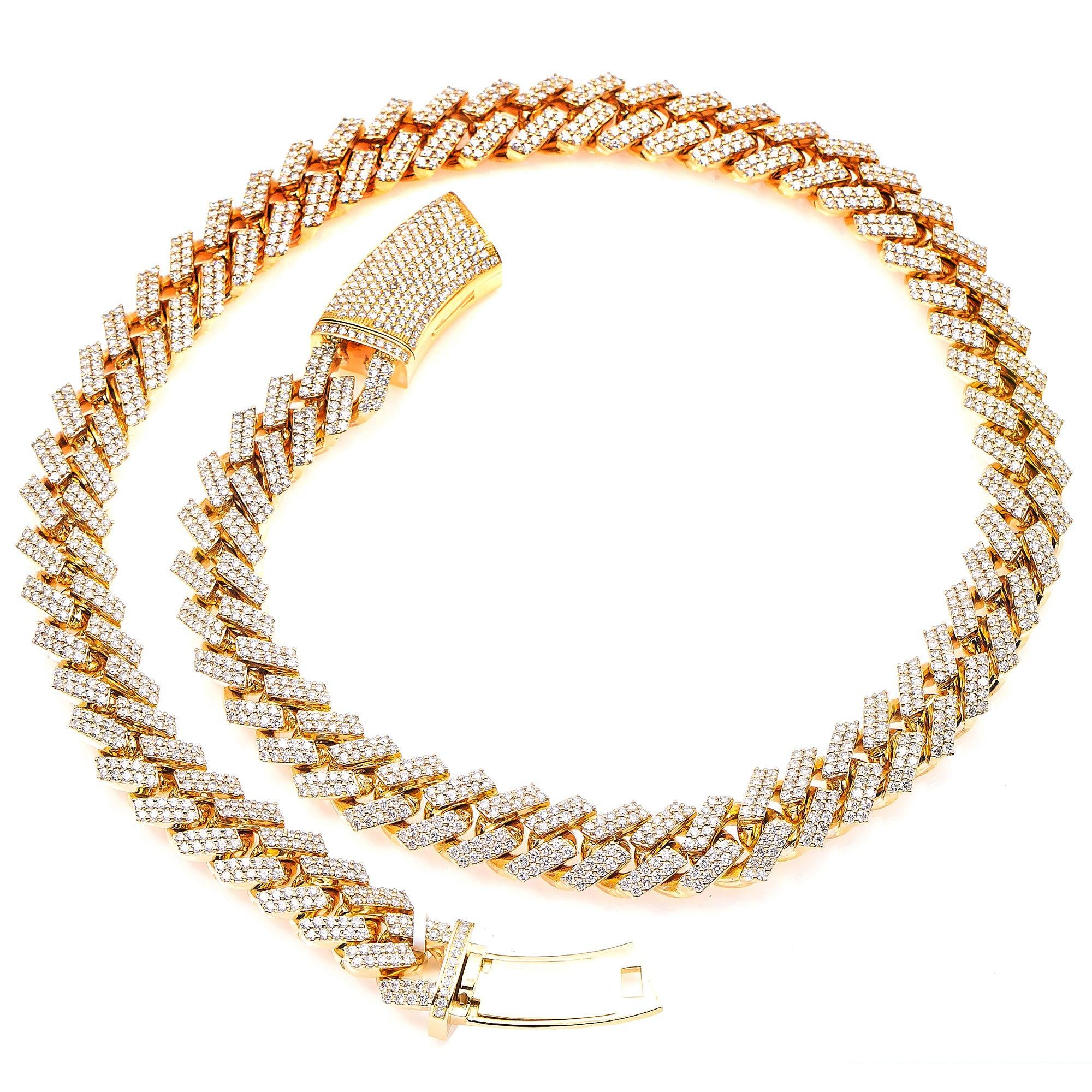 14K YELLOW GOLD 22" CUBAN CHAIN WITH 28.97 CT DIAMONDS