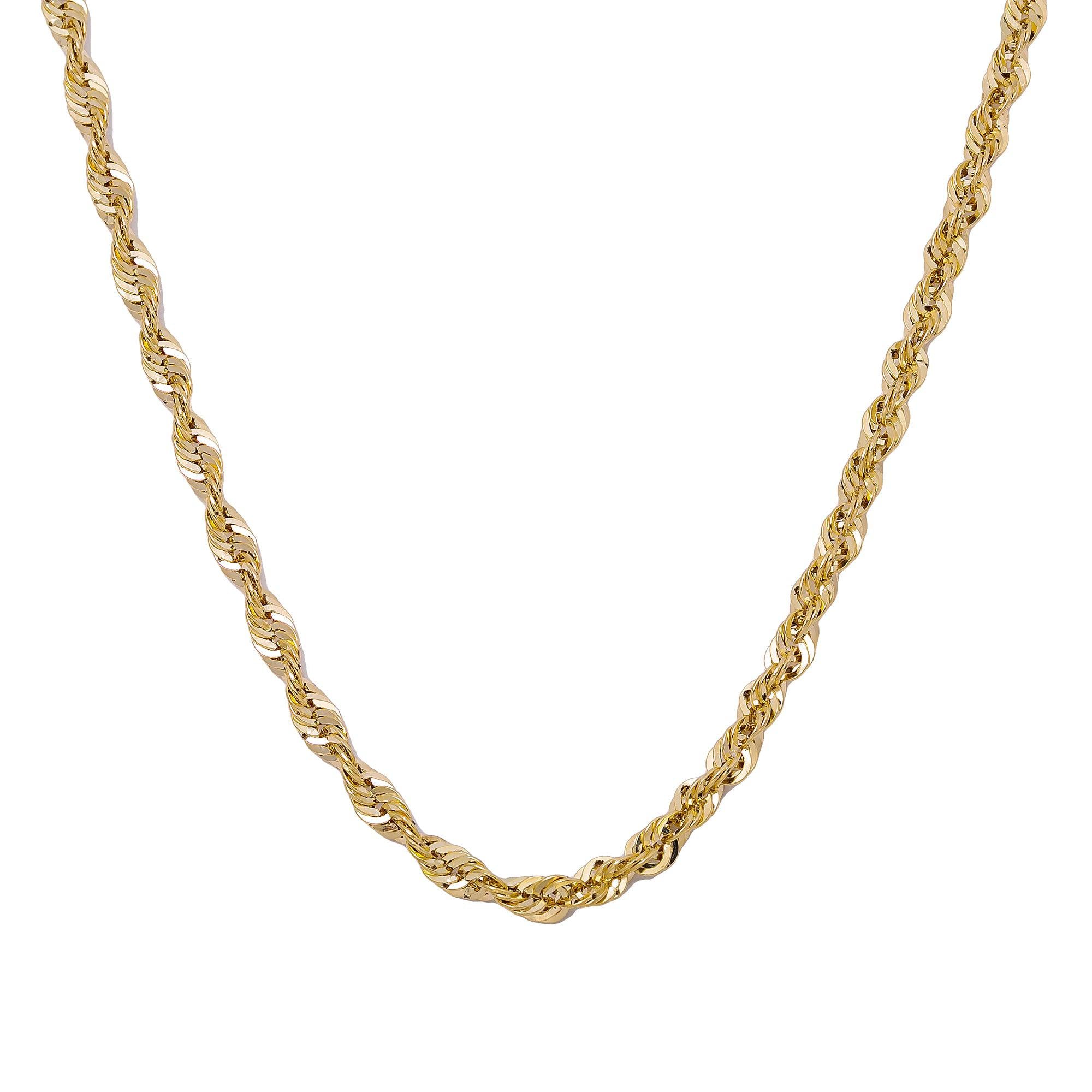 14K Yellow Gold 3.24mm Laser Hollow Rope Chain Available In Size 18"-26"