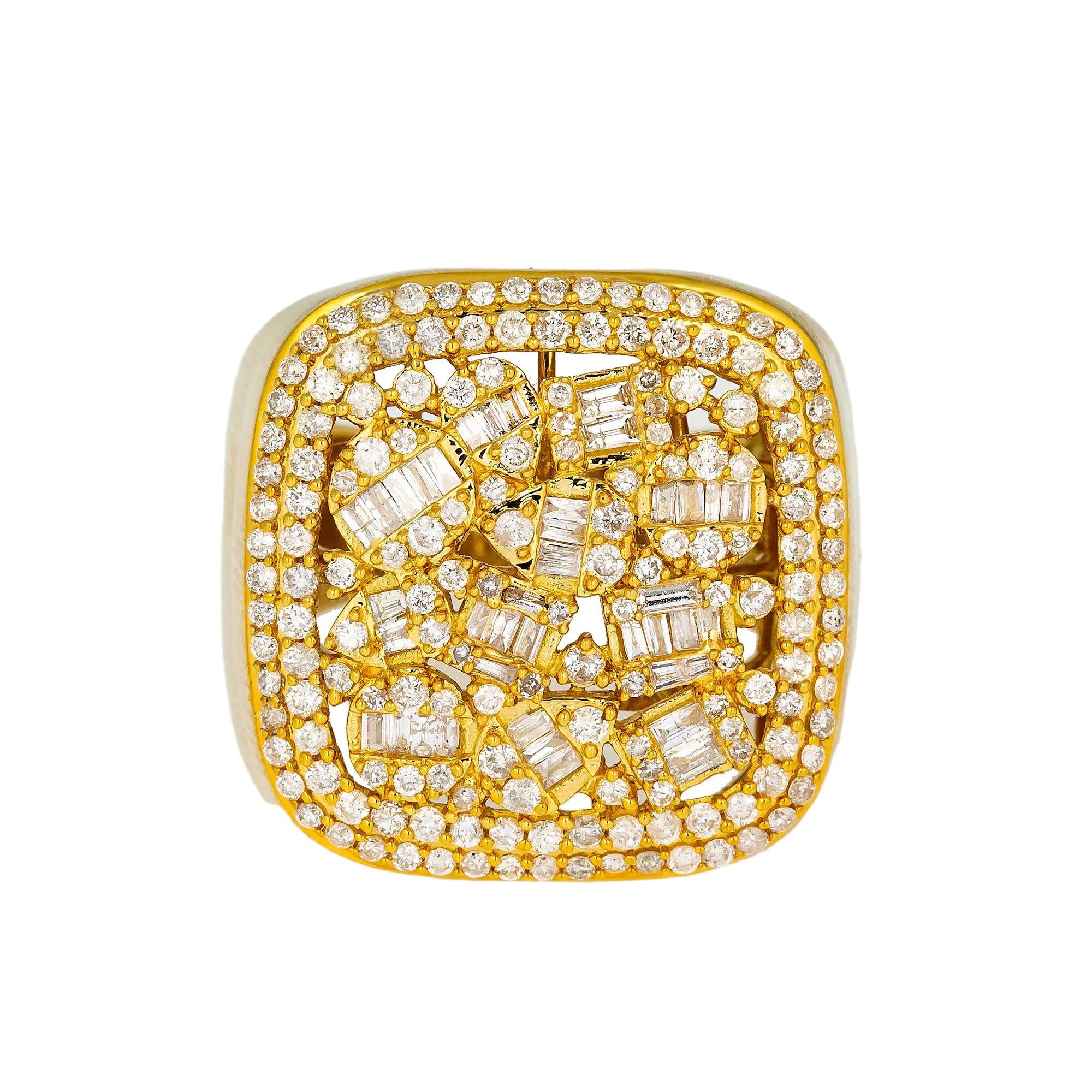 14K YELLOW GOLD DIAMOND CLUSTER RING 1.78 CT