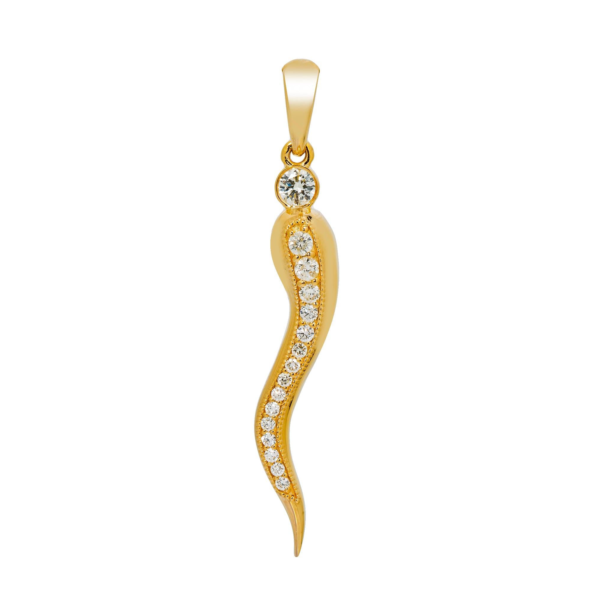 14K YELLOW GOLD DIAMOND ITALIAN HORN PENDANT 1.01 CT