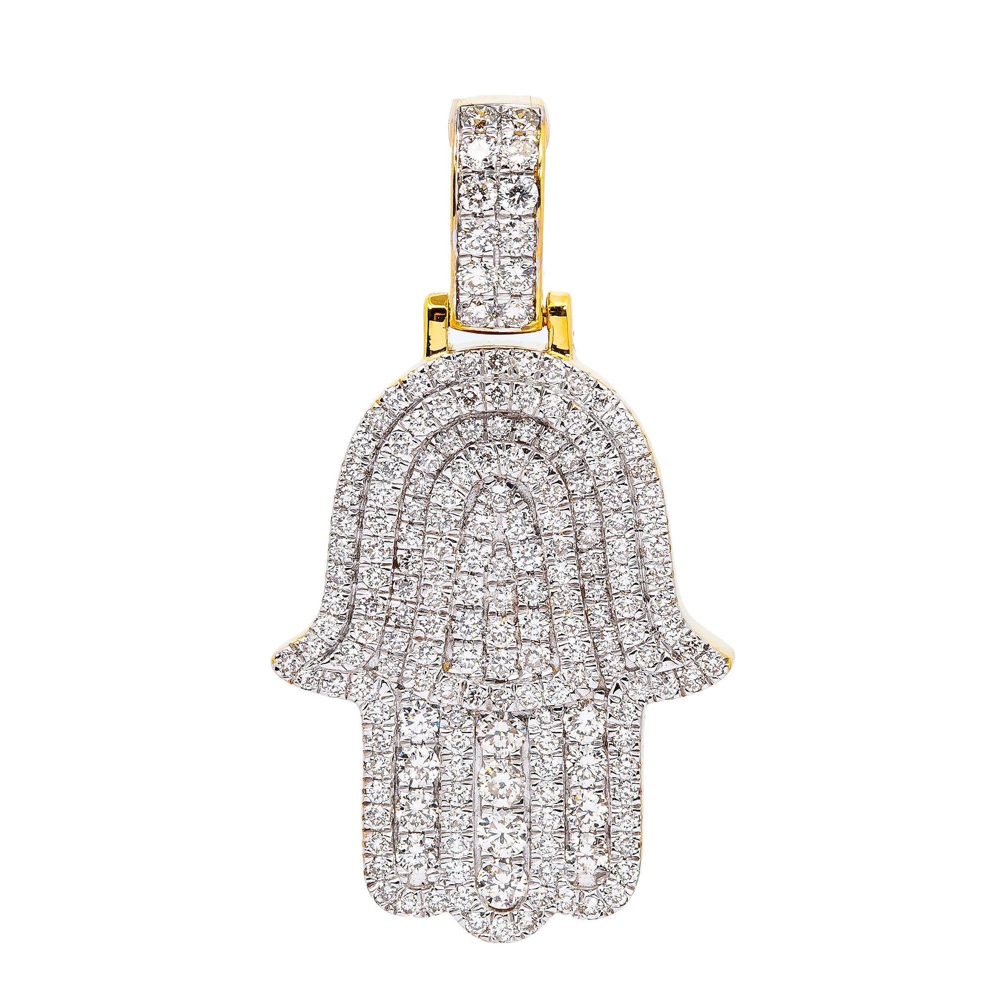 14K YELLOW GOLD HAMSA PENDANT WITH 1.50 CT DIAMONDS
