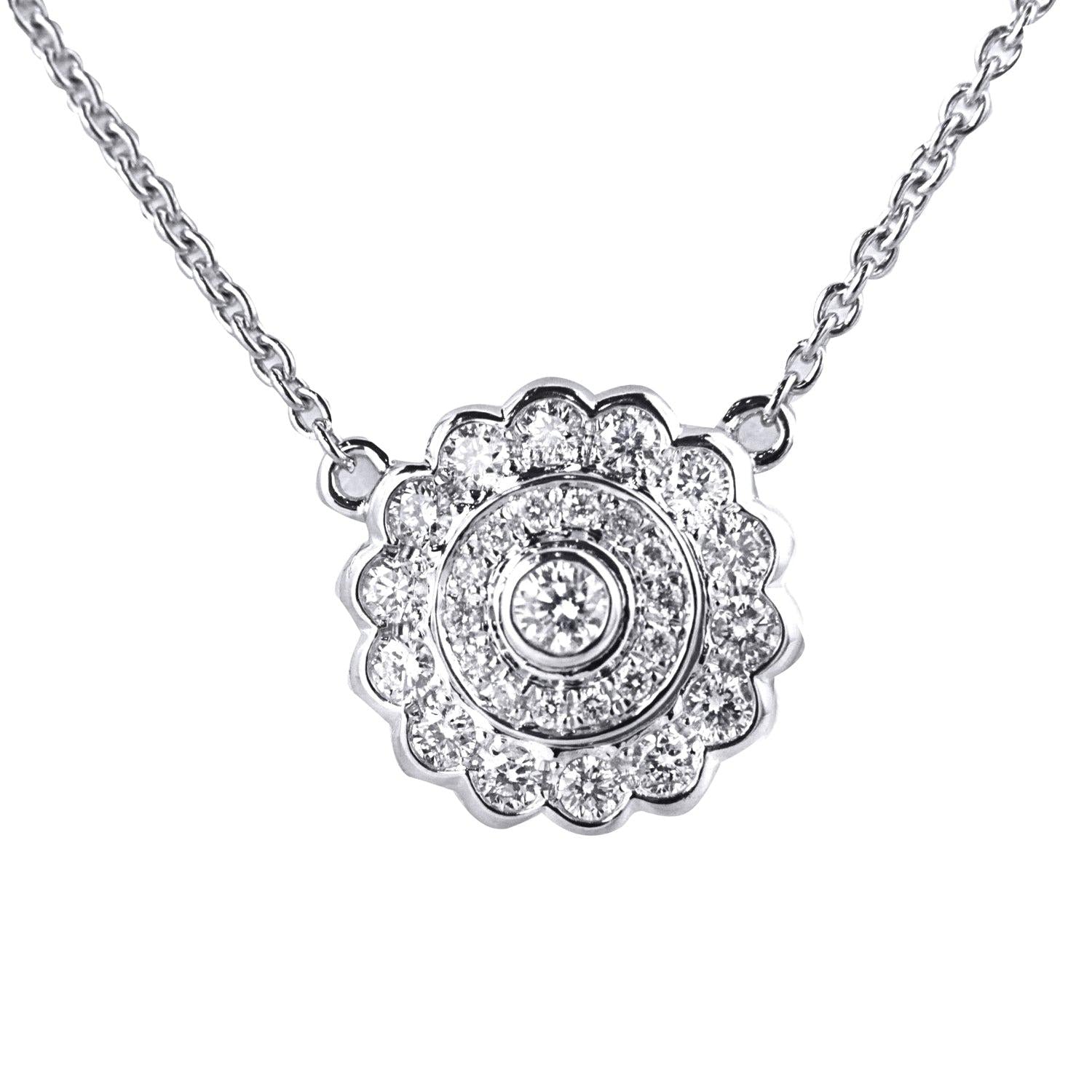 18K White Gold Diamond Flower Pendant with Diamond by the Yard Chain 0.46CT