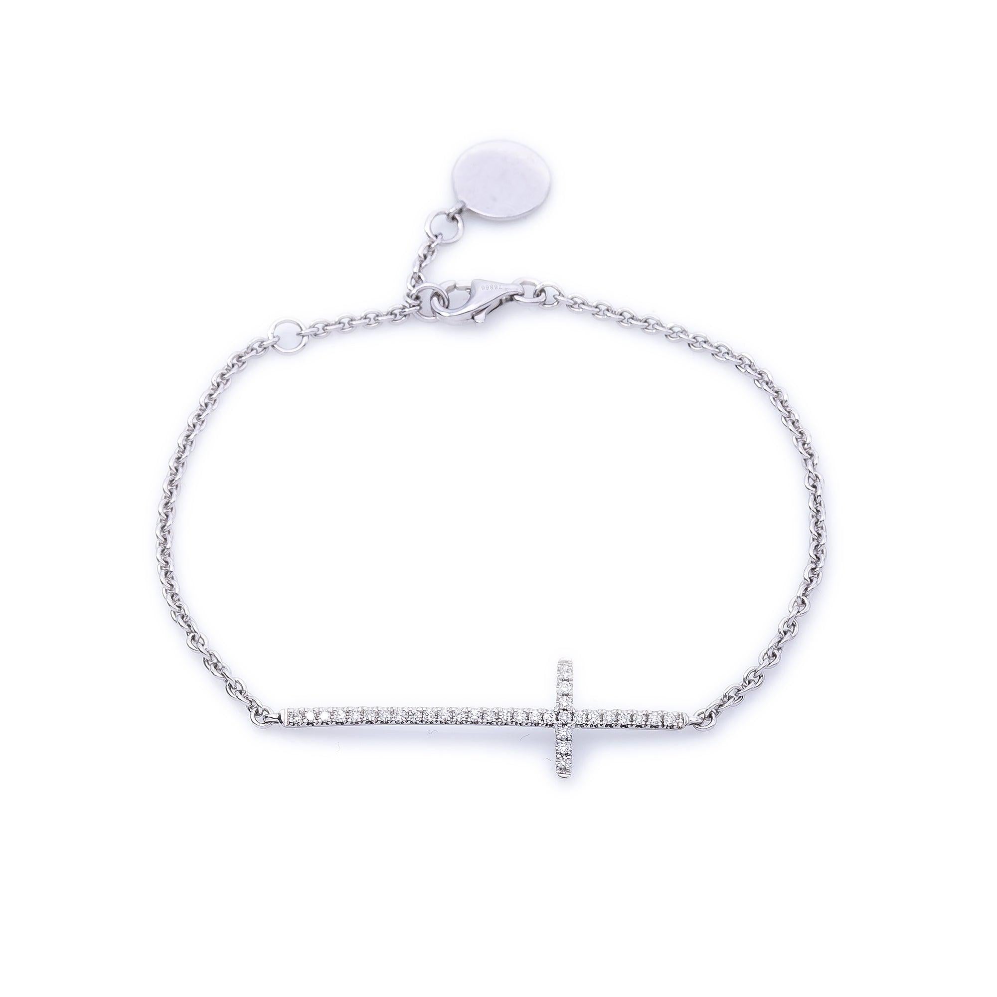 18K White Gold Small Cross Bracelet With Diamonds
