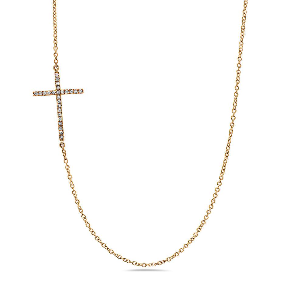 18K Yellow Gold Cross Women's Necklace With 0.24 CT Diamonds