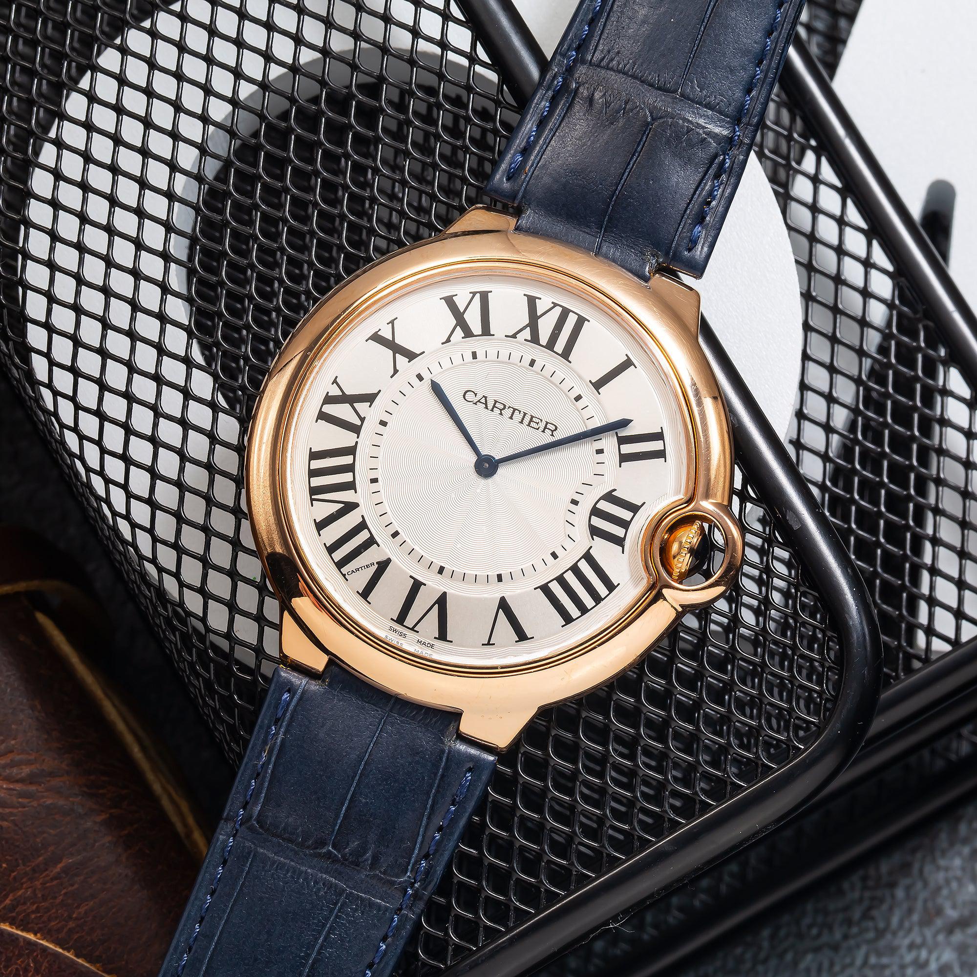 Cartier Ballon Bleu W6920054 Rose Gold 46MM Silver Dial With Black Leather Bracelet