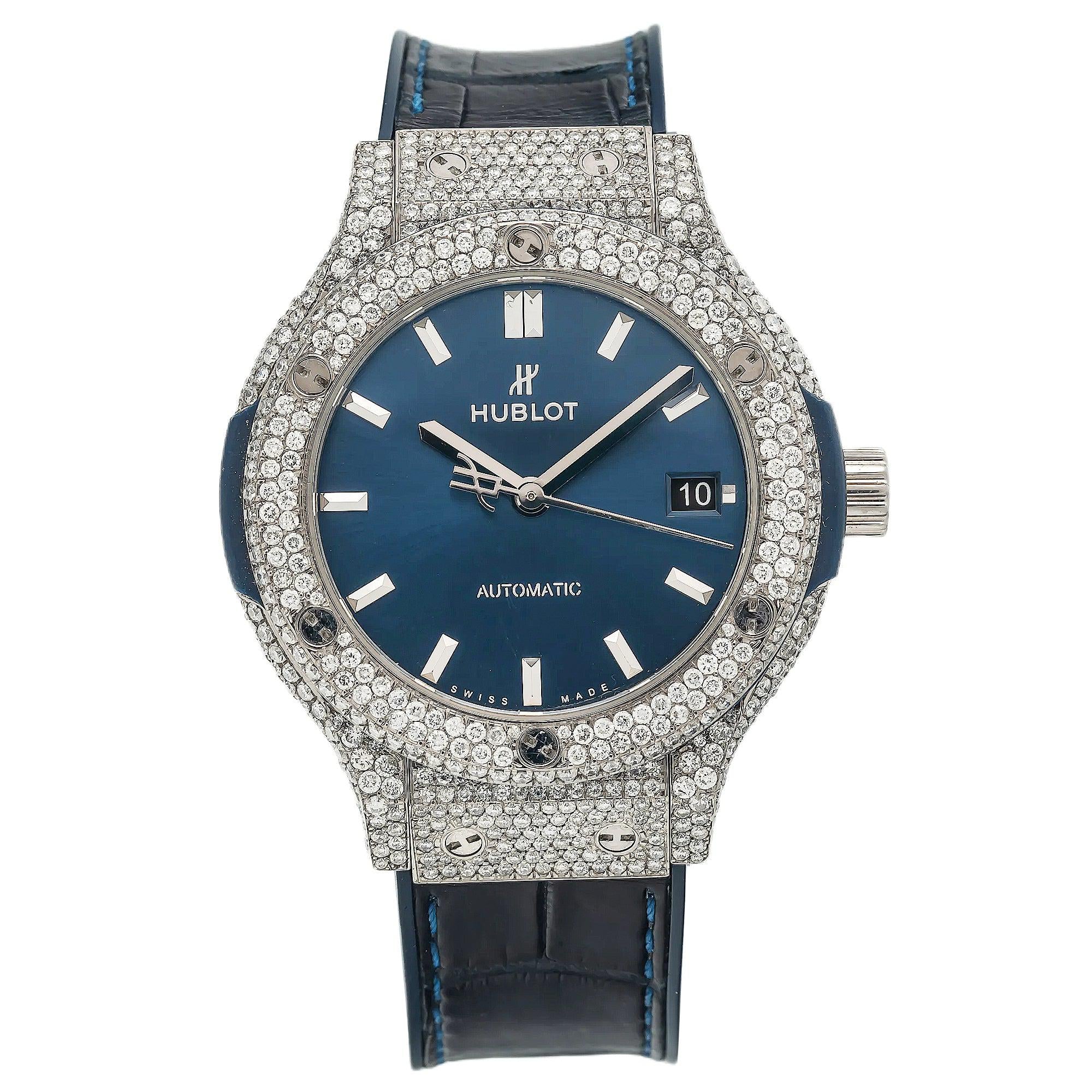 Hublot Classic Fusion Titanium Blue 565.NX.7170.LR 38MM Blue Dial With Diamond Bezel