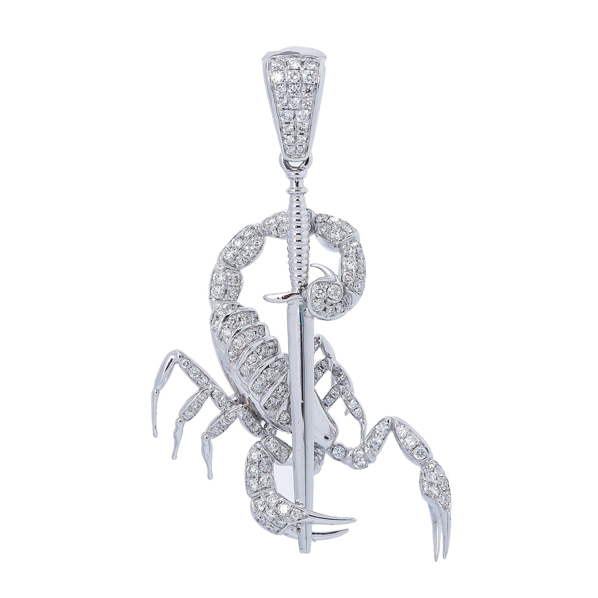 Unisex 14K White Gold Scorpio Pendant with 0.60 CT Diamonds