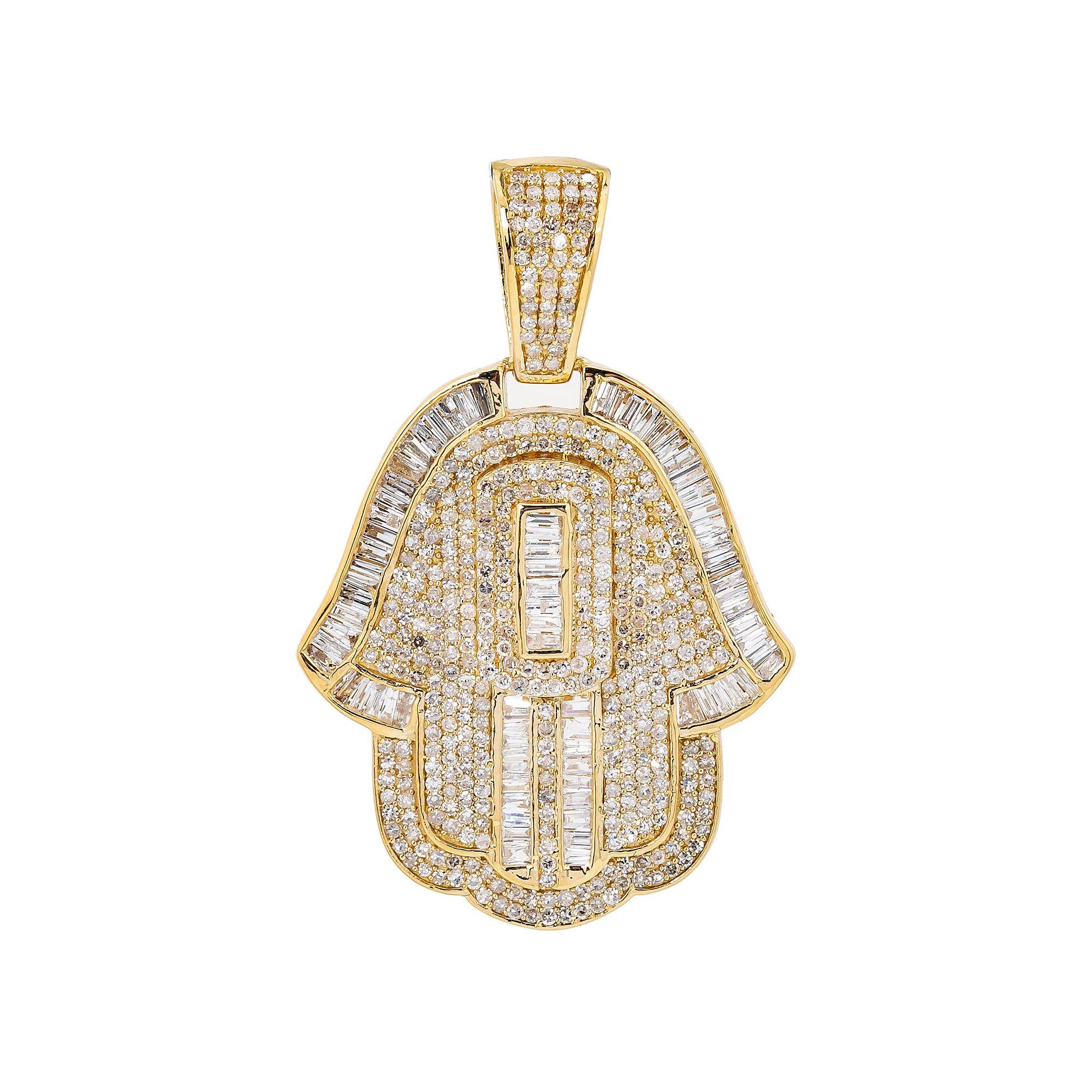 Unisex 14K Yellow Gold Hamsa Pendant with 1.94 CT Diamonds