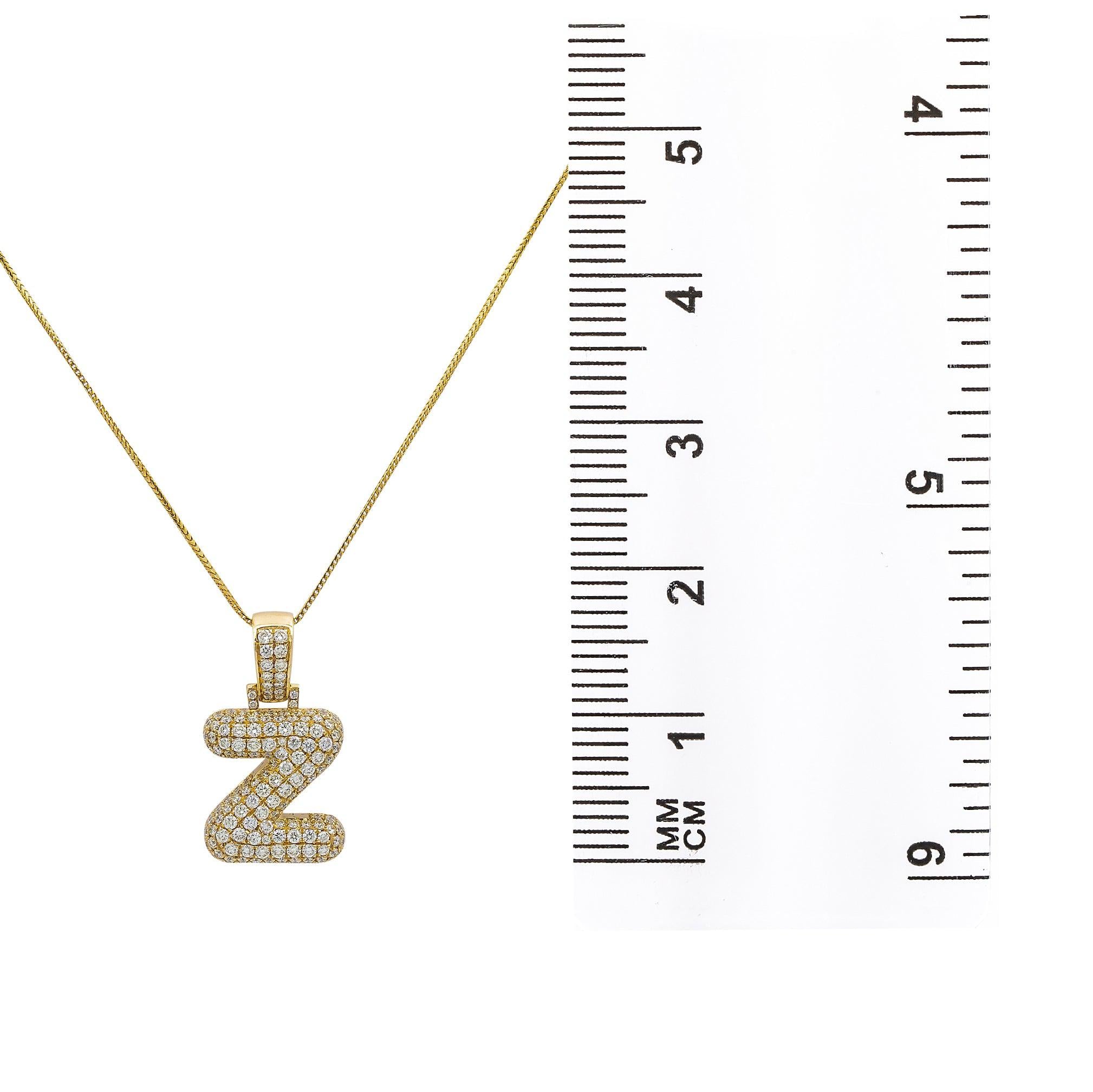 Unisex 14K Yellow Gold Z initial Pendant with 3.45 CT Diamonds