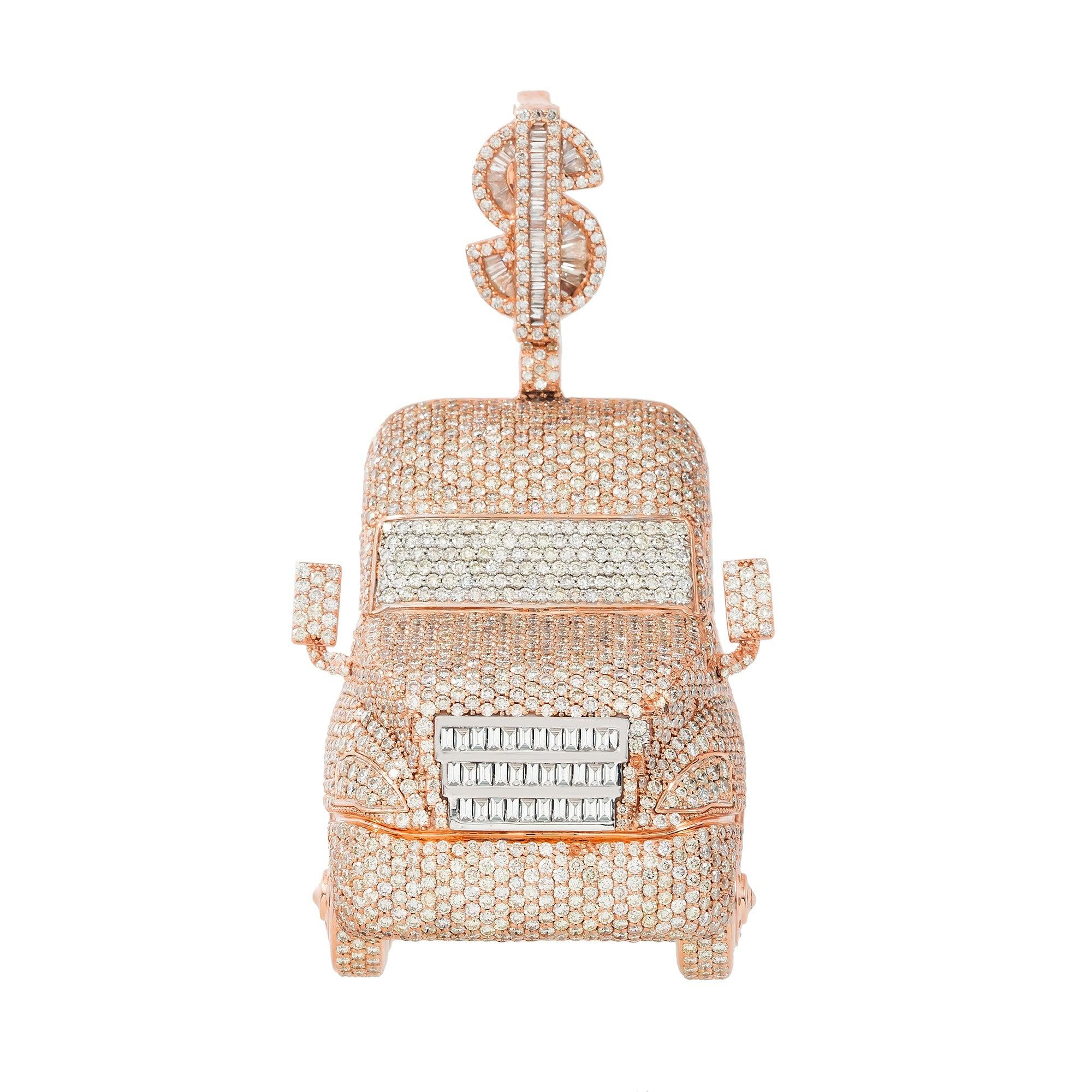 WHITE AND ROSE GOLD DIAMOND DOLLAR SIGN TRUCK CUSTOM PENDANT